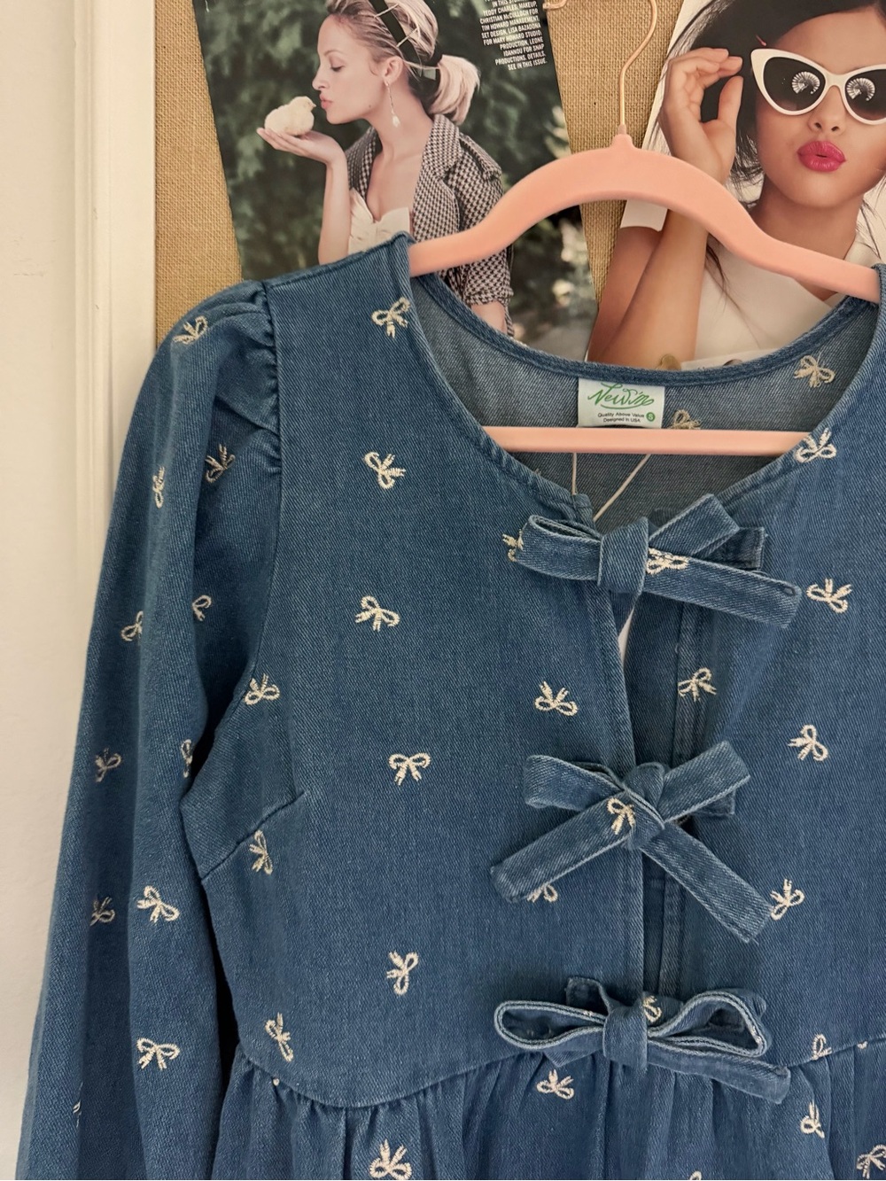 Embroidered Bow Denim Dress - Picture 2 of 4
